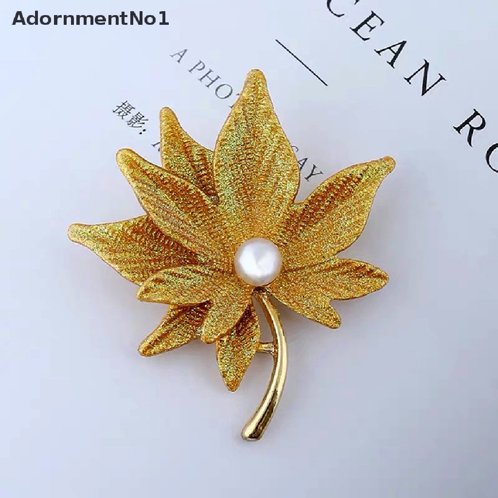 (AdornmentNo1) Pin / Bros Daun Maple Aksen Kristal + Mutiara Imitasi Untuk Aksesoris Pakaian Wanita