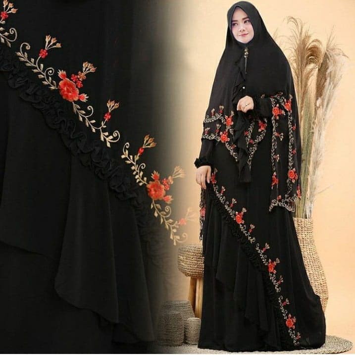 SMARTDN Terbaru baju butik MIMMA SYARI JUMBO HITAM CERUTY BORDIR gamis pesta mewah MT