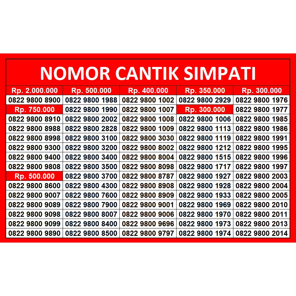 Nomor cantik Simpati LOOP 4G 0822 9800 XXXX