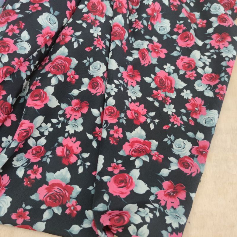 Kain Bahan Motif Bunga Bahan Wolfis / Wolpeach Meteran