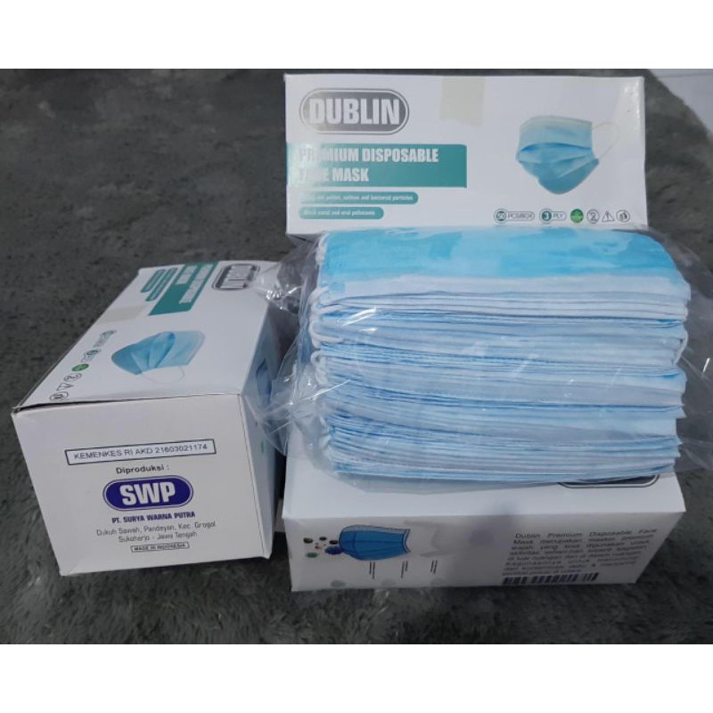 masker dublin 3ply surgical mask 1pack 50pcs