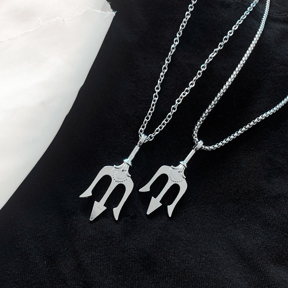 Kalung Liontin Trident Bahan Titanium Steel Gaya Hip Hop Untuk Pria Dan Wanita