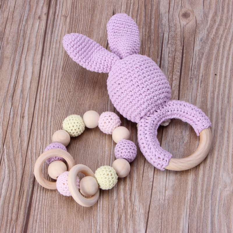 Mary 2Pcs / Set Mainan Teether Bayi Bentuk Kelinci Bahan Kayu