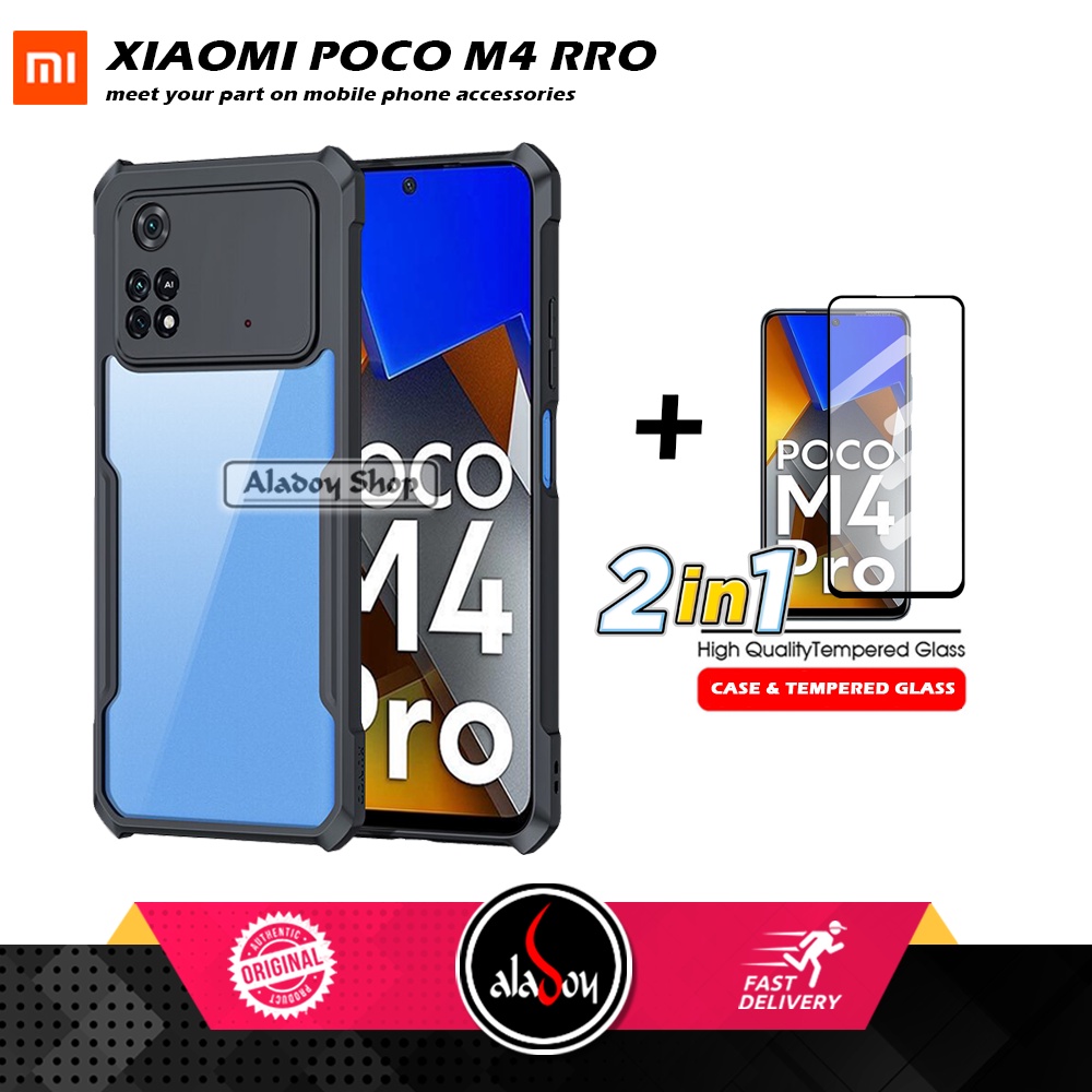 PAKET 2 IN 1 Case Xiaomi Poco M4 Pro 2022 Armor Fusion Transparent Prmium Casing Free Tempered Glass