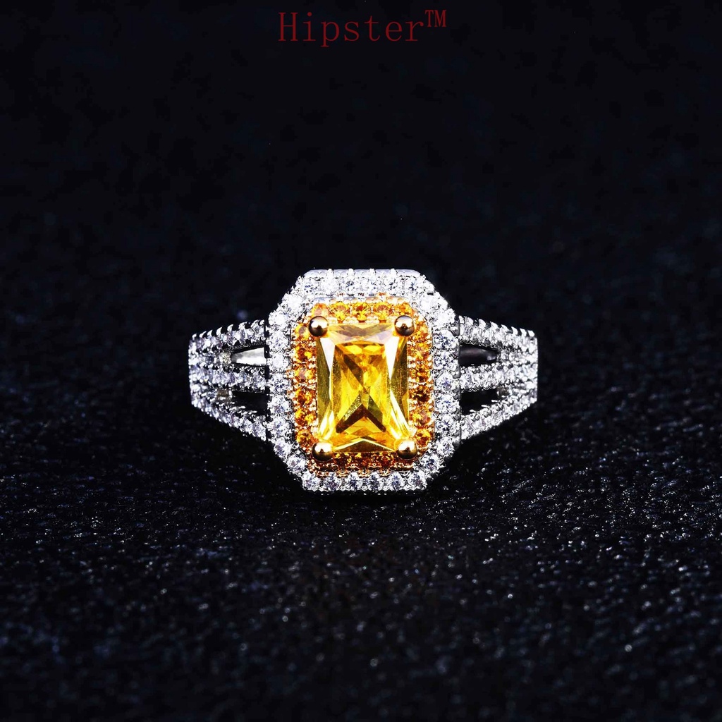 Cincin Model Terbuka Aksen Berlian Warna Kuning Untuk Wanita