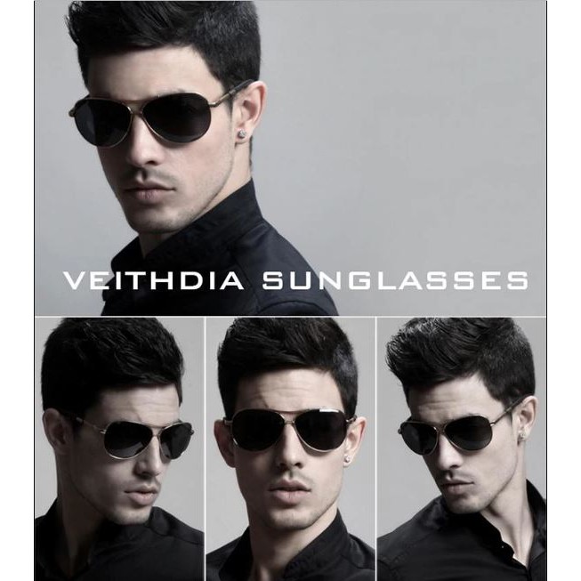 Veithdia 3088 Kacamata Hitam Pria Pilot Aviator Sport dan Travel Polarized Sunglasses Free Hardcase