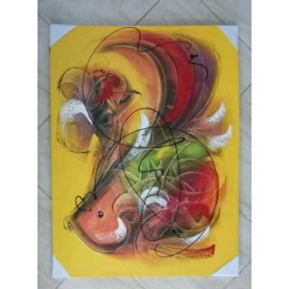  Lukisan  abstrak  motif ikan  kuning minimalis Shopee Indonesia