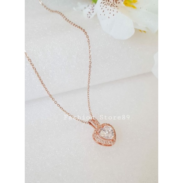 Kalung titanium Rosegold Liontin love full permata Zircon import edisi terbatas antikarat titanium