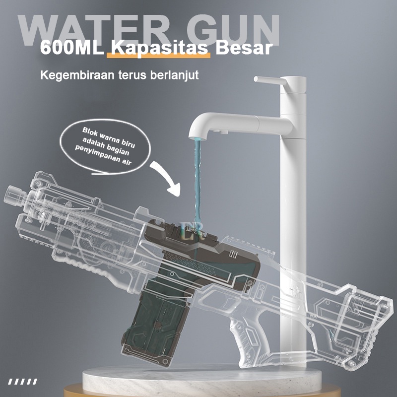 LNR Shop Mainan Pistol Air 600ml Elektrik Otomatis Jarak Jauh 9 Meter untuk Anak - Anak Water Gun Anak Outdoor Pantai Kolam Renang Mainan Kapasitas Besar Tekanan Tinggi Besar