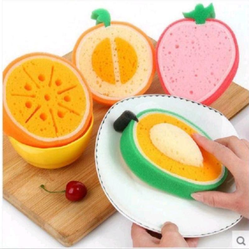 FRUIT SPONGE - Spons Cuci Piring Motif Aneka Buah Buahan Tebal