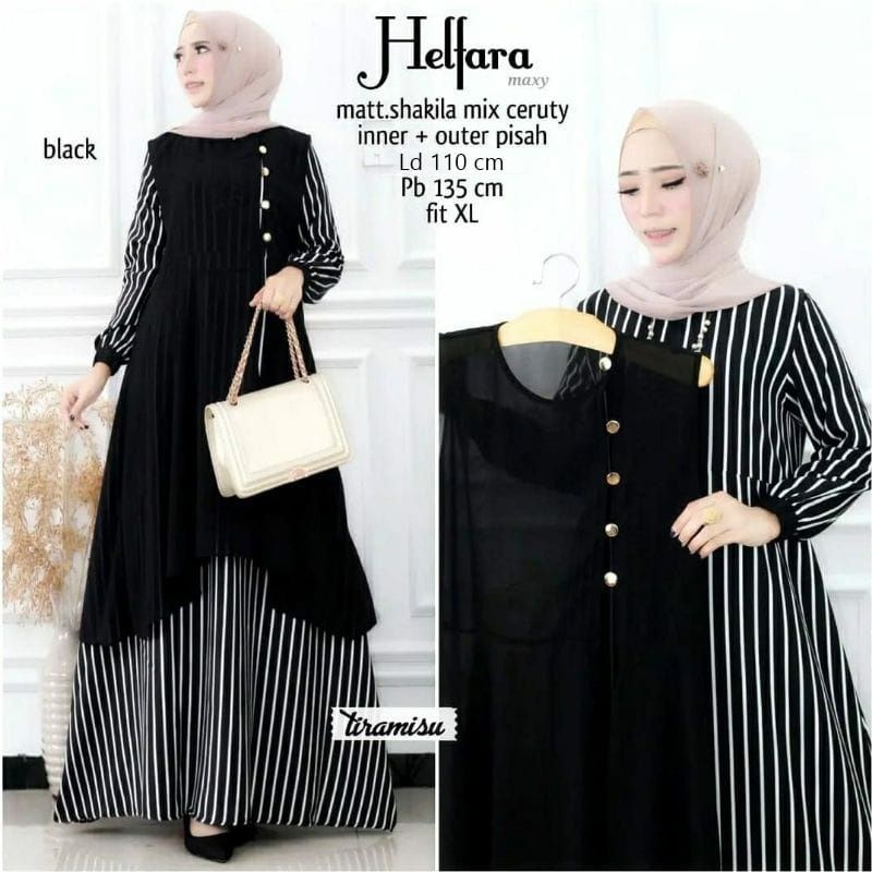 Dinar shop id - Helfara Maxy 2in1 set Gamis+Outher busui Kekinian Dress Lebaran 2022 Murah Terbaru
