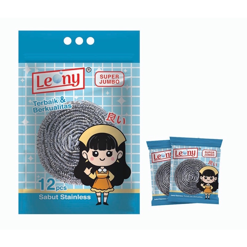 Leony Super Jumbo Gosok Panci Stainless 1 Lusin / Sabut Stainless  / Kawat Cuci Piring Panci Wajan /