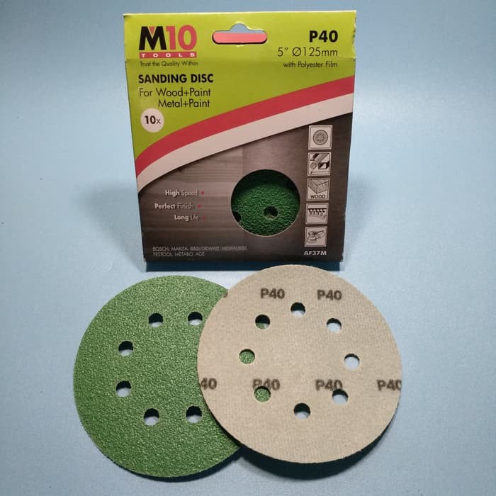 M10 Amplas Velcro Lubang 5 inch grit 40 Amplas Tempel 5 inch