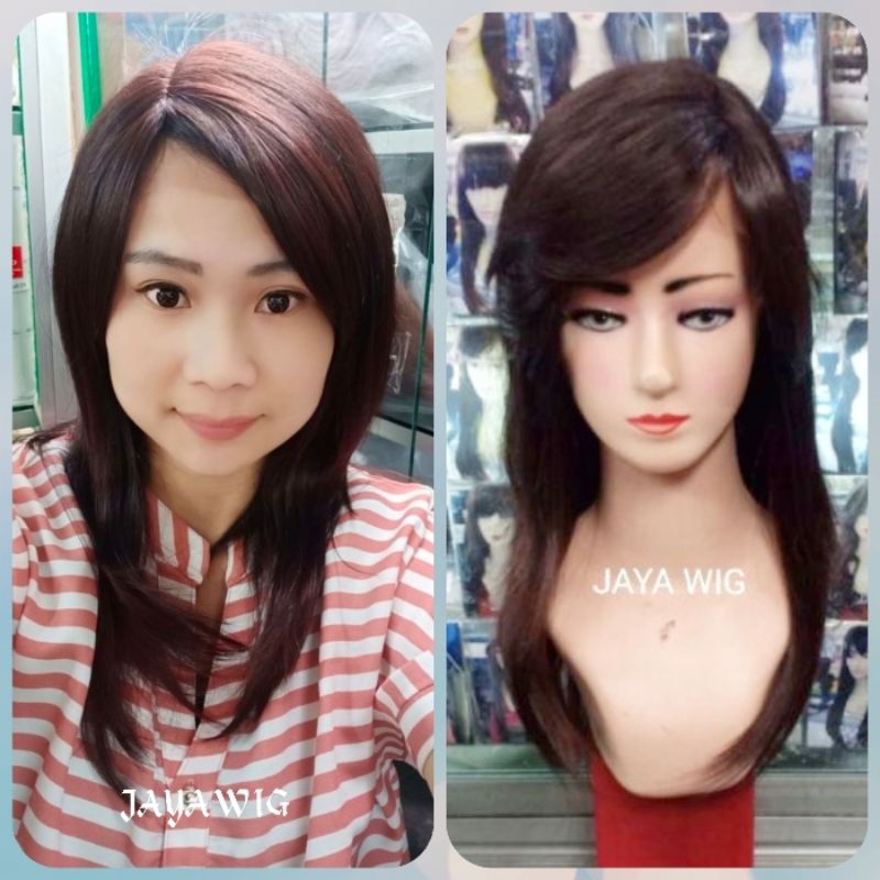 Wig Lurus Panjang Poni Samping Rambut Palsu Wanita Lurus Panjang 45CM