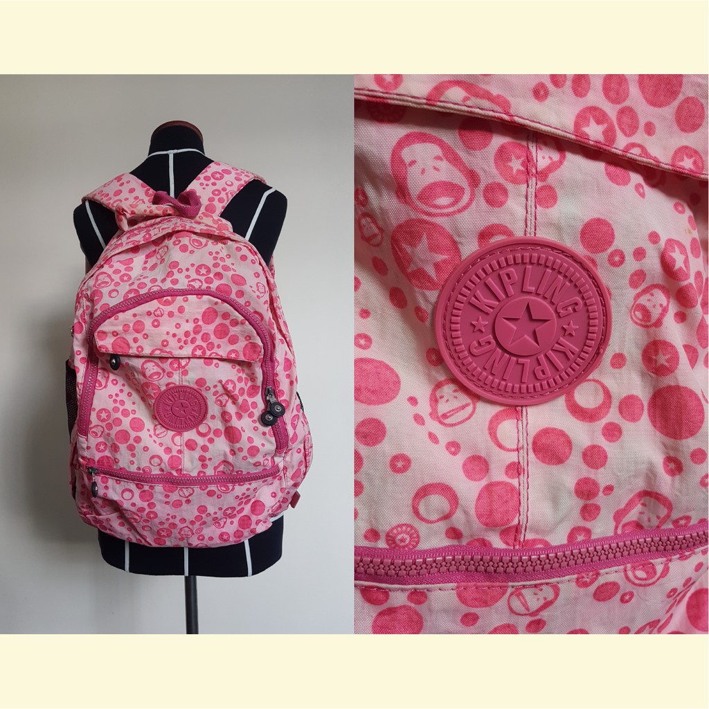 (preloved) Tas Ransel Kipling Parasut Backpack Multifungsi Corak Pink Putih Besar Travel