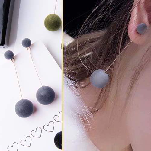 Simple Long Ball Size Plush Ball Earrings 027F5Dr