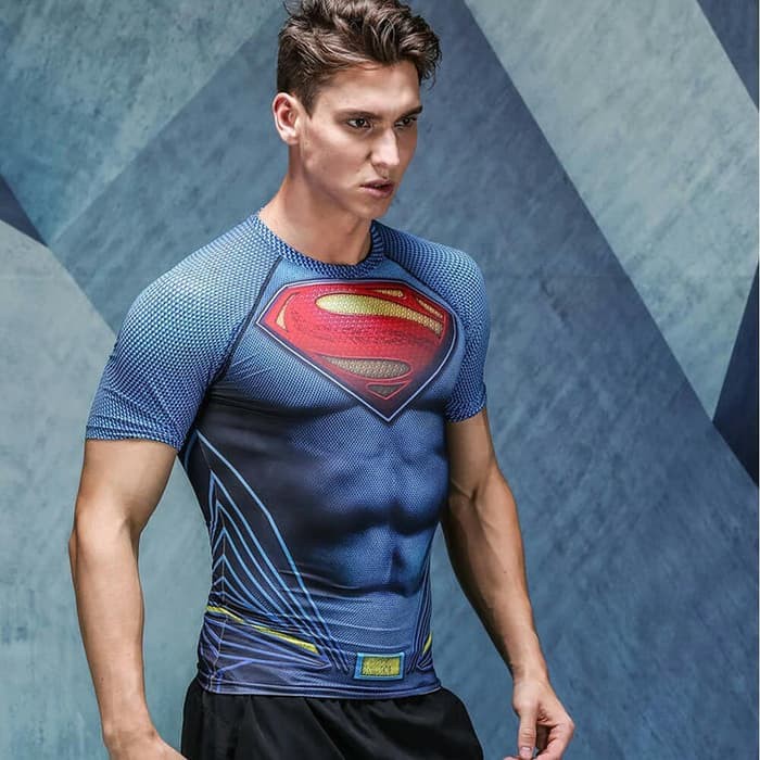 Spesial Kaos Baju Superman Justice Super Hero Gym Fitnes Fitness Lari Pria Terbaru