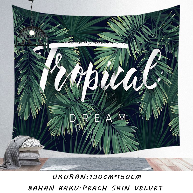 New Products Wall tapestry Permadani Kain  Hiasan Dinding Aesthetic Dekorasi Dinding  permadani dinding Ins tirai gaya eropa tanaman hijau.