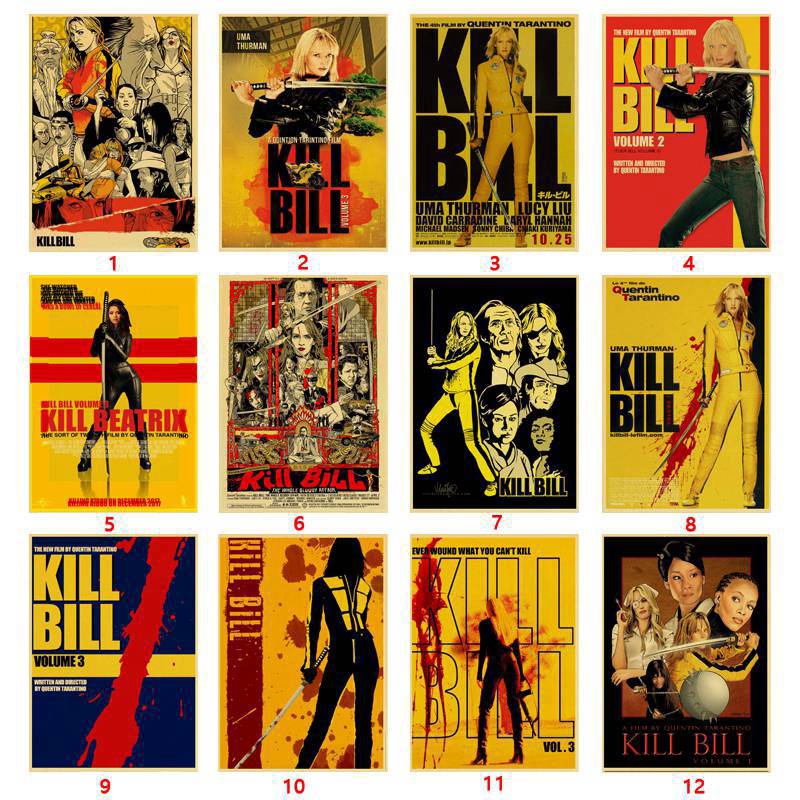 Poster Stiker Dinding Desain Film Kill Bill Klasik Vintage Bahan Kertas Kraft Untuk Dekorasi Rumah / Bar