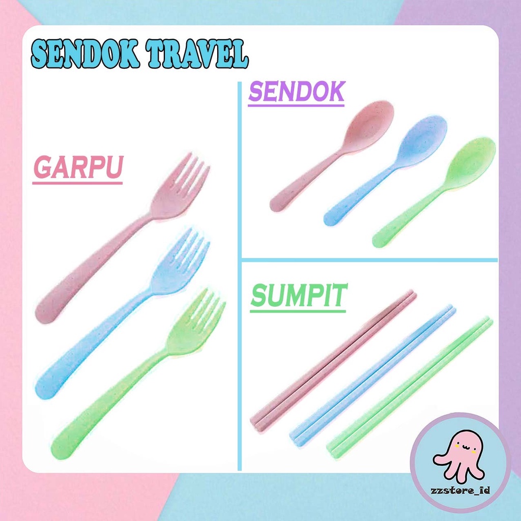 Cutlery Dinnerware Wheat Straw Travel Non Pack / Souvenir Sendok Garpu Sumpit Makan Bahan Plastik