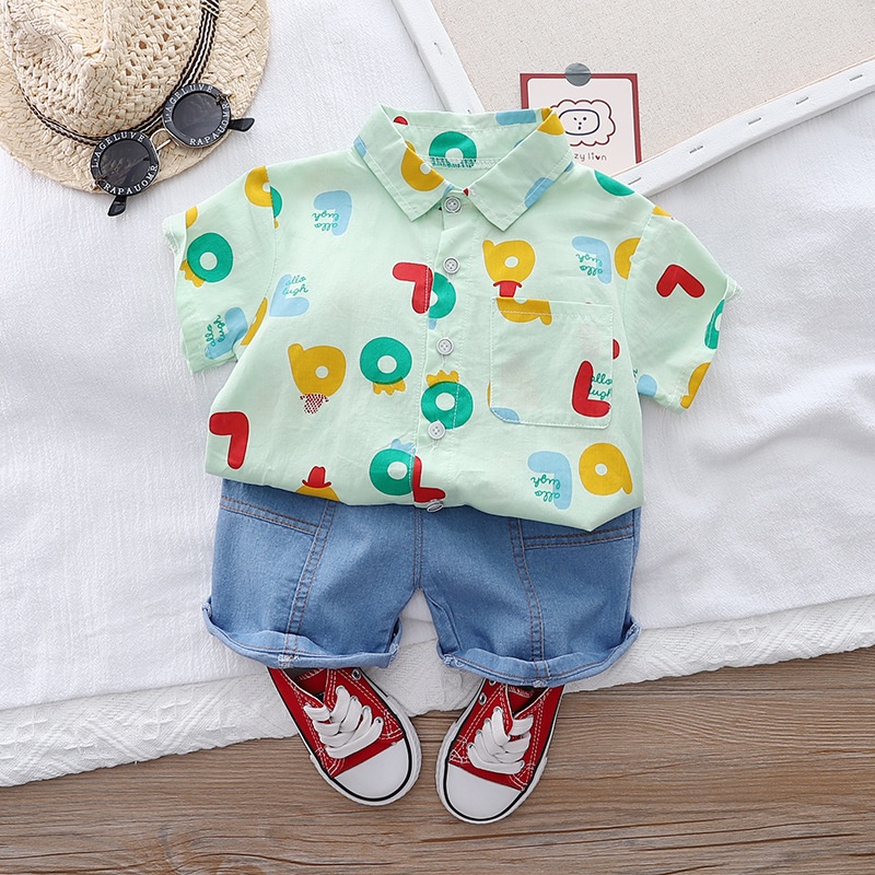 Setelan Anak Laki Laki Baju Set Kemeja ABC Anak Musim Panas Korean Style Import