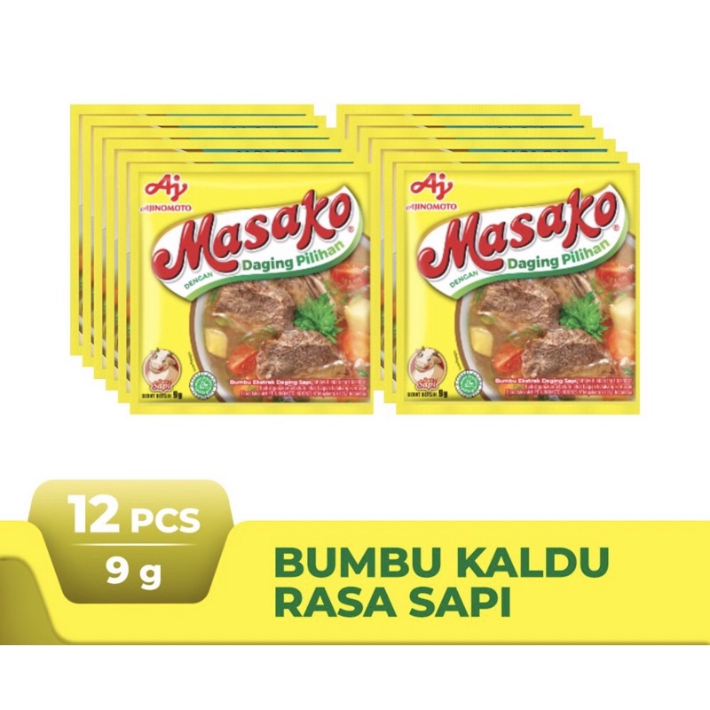 

Masako Bumbu Kaldu Penyedap Rasa sapi Kemasan 9g x 12 pcs