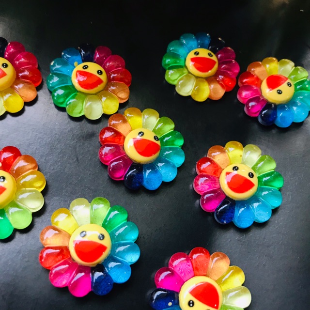Resin Bunga Matahari Rainbow 22mm isi 3pcs Bahan Craft Sun Resin