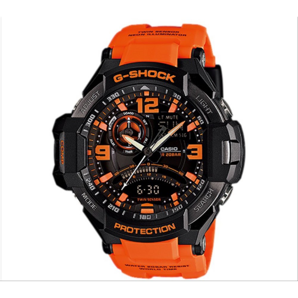 JAM TANGAN CASIO G SHOCK GRAVITYMASTER ORIGINAL GA 1000 4ADR PRIA ORANGE STAINLESS STEEL RESIN SPORT