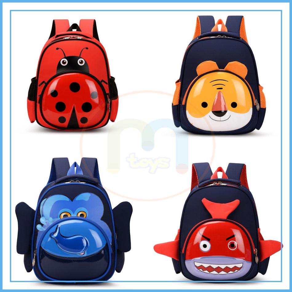 [MTOYS] Tas Ransel Anak Sekolah PG/PAUD lucu keren motif timbul karakter kartun hewan 3D Dimensi untuk Cowok - Kualitas Import Premium -M0178