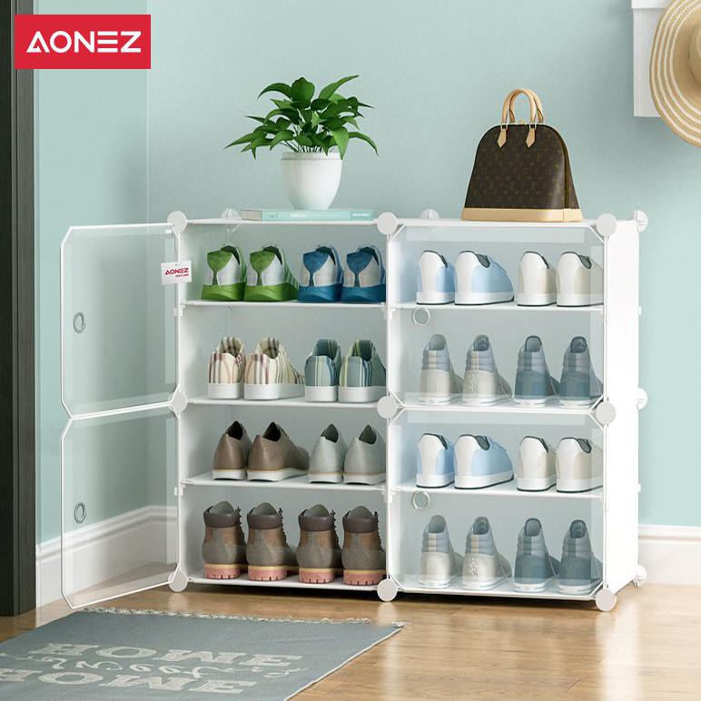{BISA COD} Aonez Rak Sepatu Anti Debu 2 Kolom 4 Layer Tebal Shoe Rack Portable Serbaguna Kotak