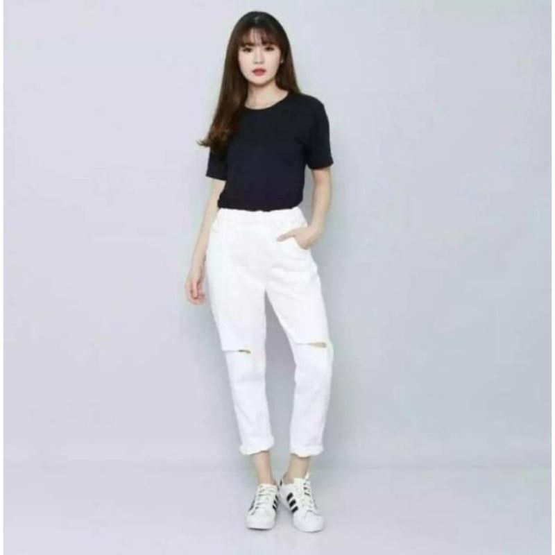 celana boyfriend jeans sobek hitam dan putih//boyfriend jeans sobek lutut