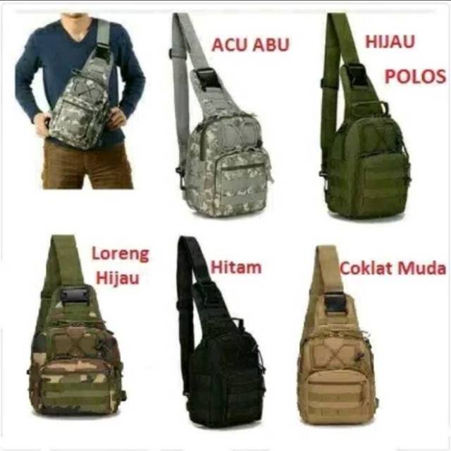 TAS SELEMPANG PRIA SLING BAG PUNGGUNG DADA ARMY LORENG RANSEL TNI MURAH