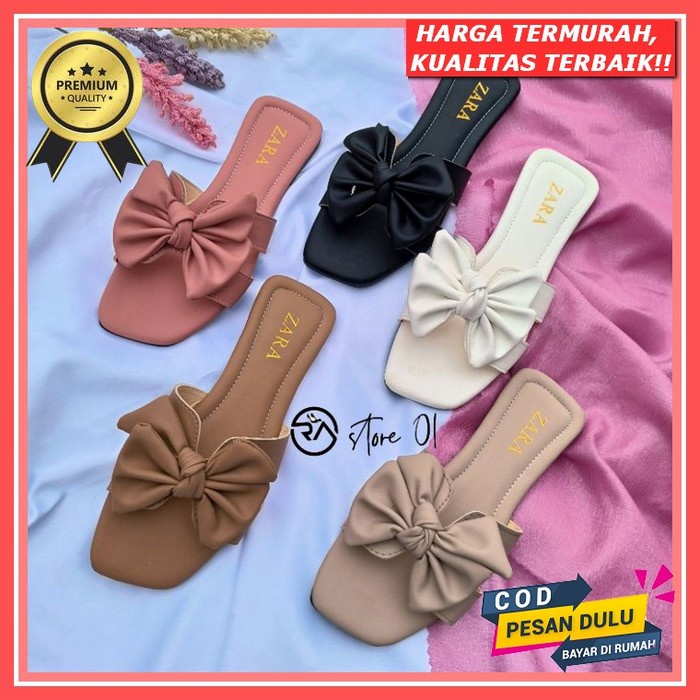 Sandal Slop Wanita Rajut Import Sendal Selop Mules Perempuan Teplek - Hitam, 37 Sandal Teplek Wanita