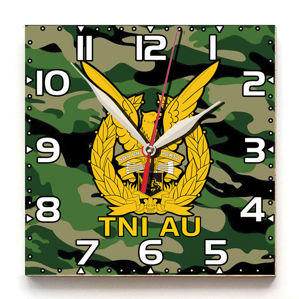 JAM DINDING UNIK KARAKTER TNI - LORENG TNI AU . KAYU 30x30