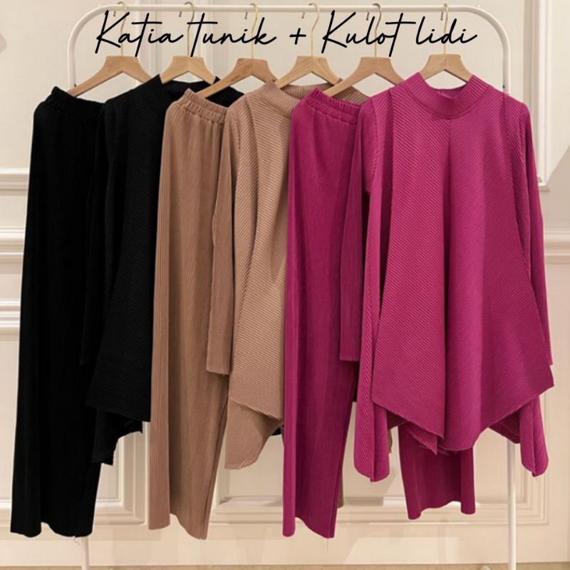 Setelan Tunik katia dan kulot premium / setelan plisket setelan atasan kulot