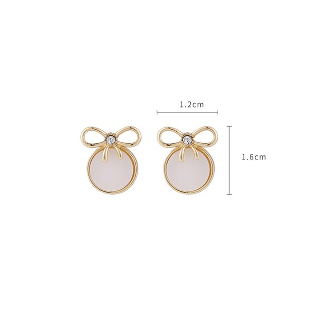 LRC Anting Tusuk Fashion Golden Bowknot Shell Diamond Alloy Earrings P22350