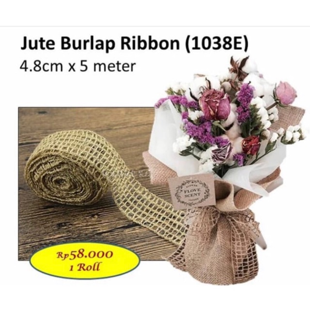 

Jute Burlap Motif Ribbon 5Meters barang florist Pita Handbouque