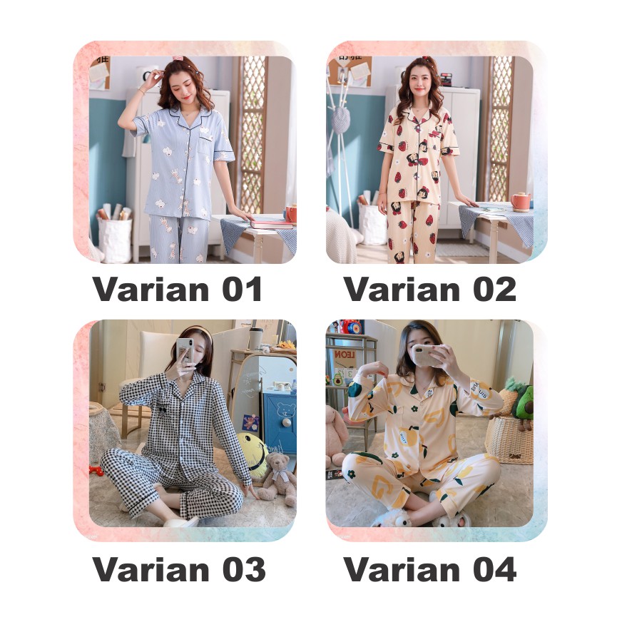 ❀ Chingu ❀ PW074 COD Pakaian Tidur Wanita Bahan Premium Tebal Nyaman Motif Piyama Import Surabaya