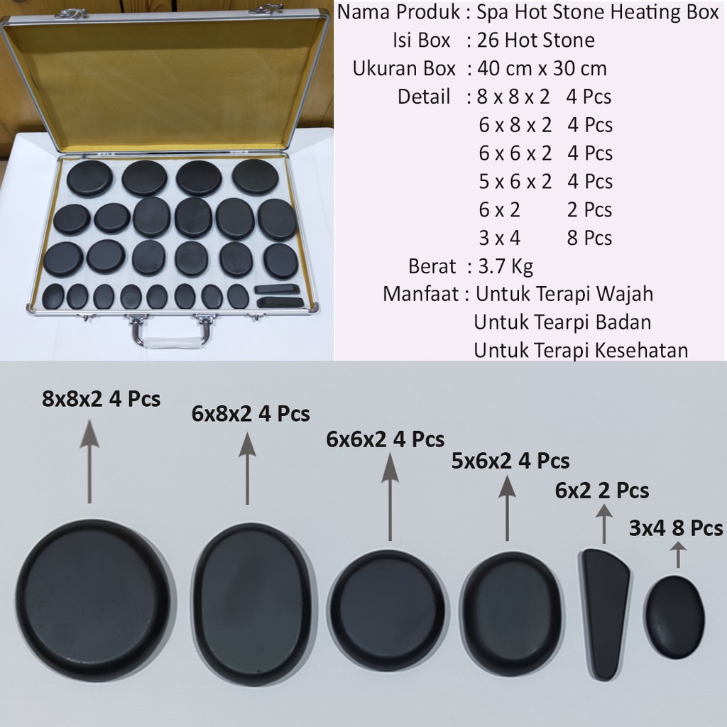 Hot Stone Massage 26 Pcs Plus Spa Hot Stone Heating ( Paket Box 4 ) | Spa | Terapi | Batu Therapy | Kesehatan
