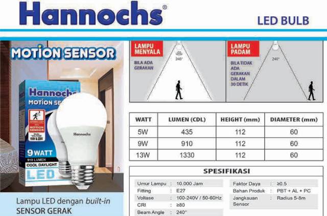 Lampu Sensor Gerak Lampu LED Sensor HANNOCHS motion sensor 5W 9W 13W