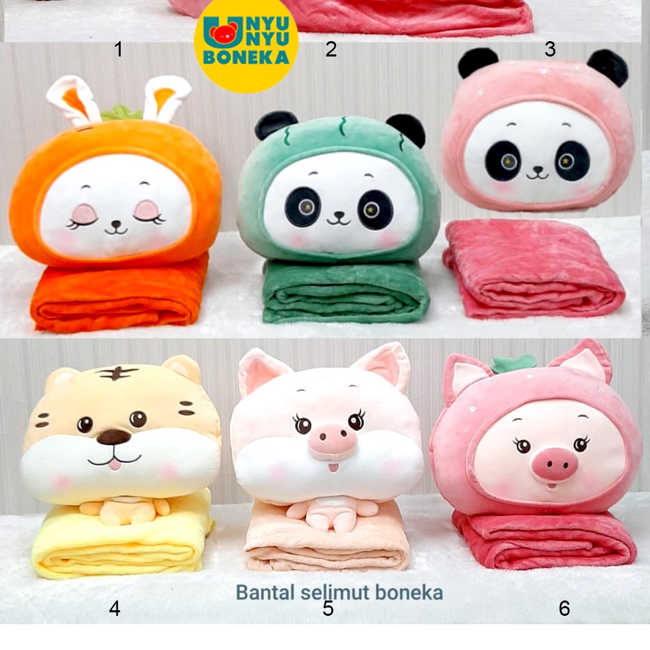 Bantal selimut balmut Impor boneka tiger panda fruit pig kelinci babi bantal sandaran kursi