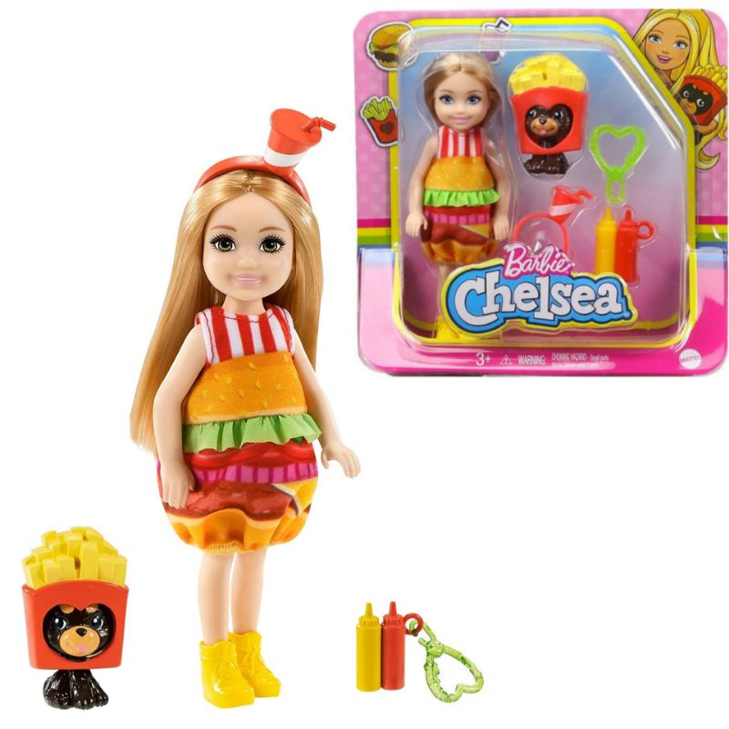 Barbie Kid Chelsea Club Dress Up Hamburger Burger Yellow Watermelon mini doll original Mattel blonde