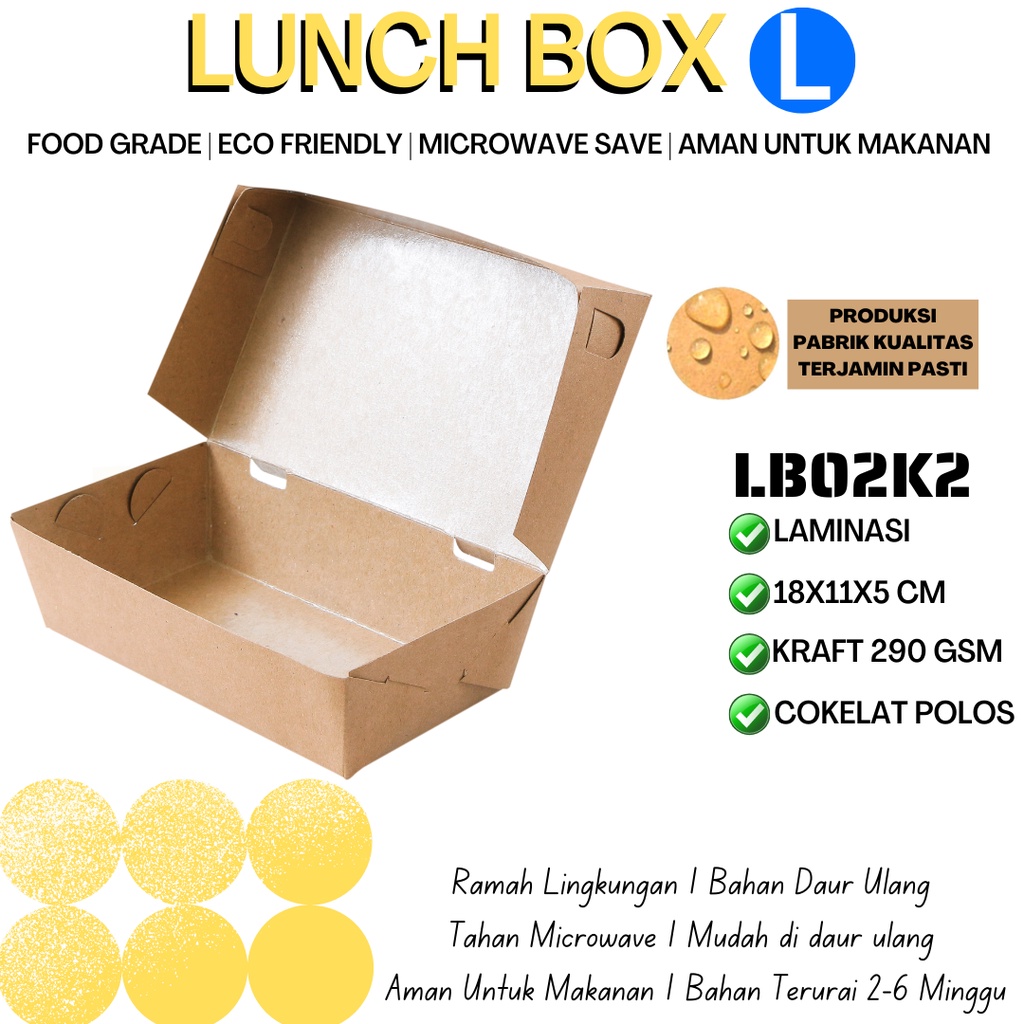 Paper Lunch Box Large Bahan 290 Gsm (LB2K2-Laminasi)