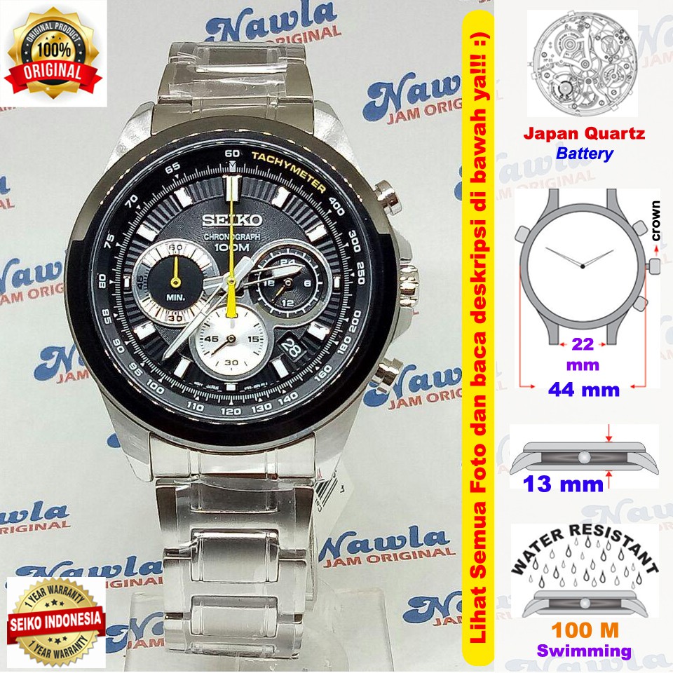 Seiko Quartz SSB247P1 Chronograph Black Silver | Jam Pria SSB247