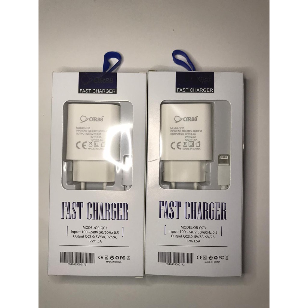 (NC) OR88 Fast Charger model OR-QC3 Untuk Type C / Micro / Lighting iP