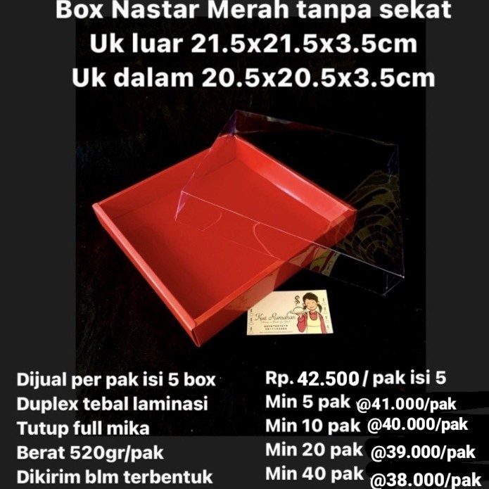 

✨ BISA COD ✨ Box Nastar Merah tanpa sekat Uk luar 21.5x21.5x3.5cm isi 5 box/pak