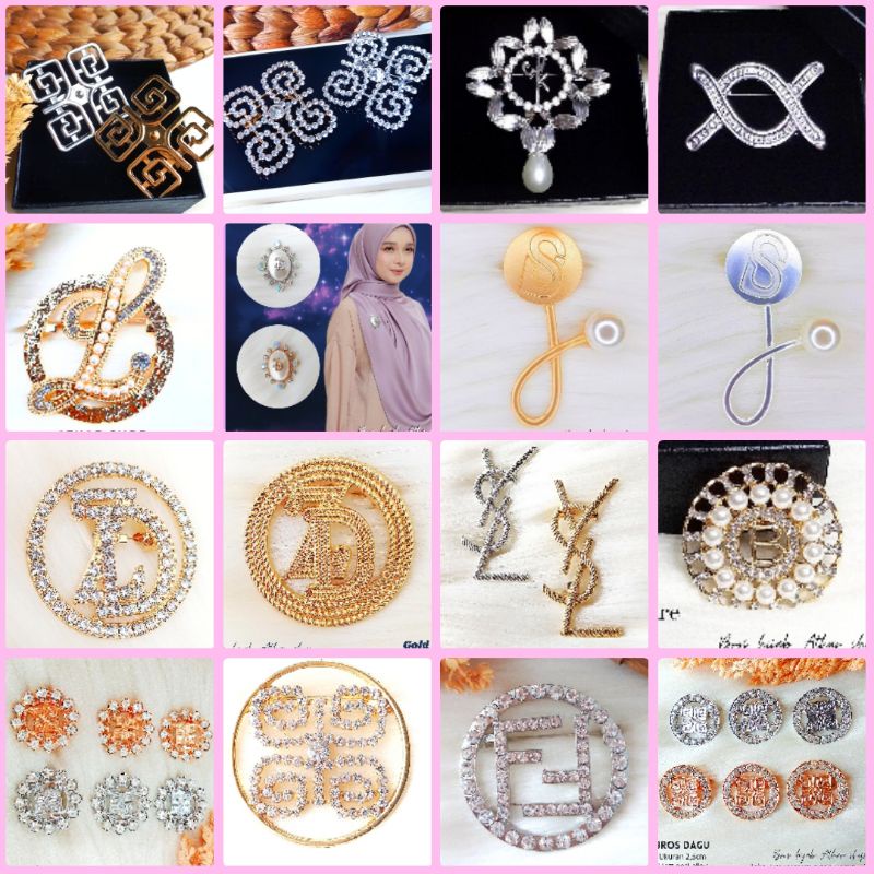 Bros B/bross signature branded /brooch button/Bros hijab buttonscarves Athar shop scarves murah-3