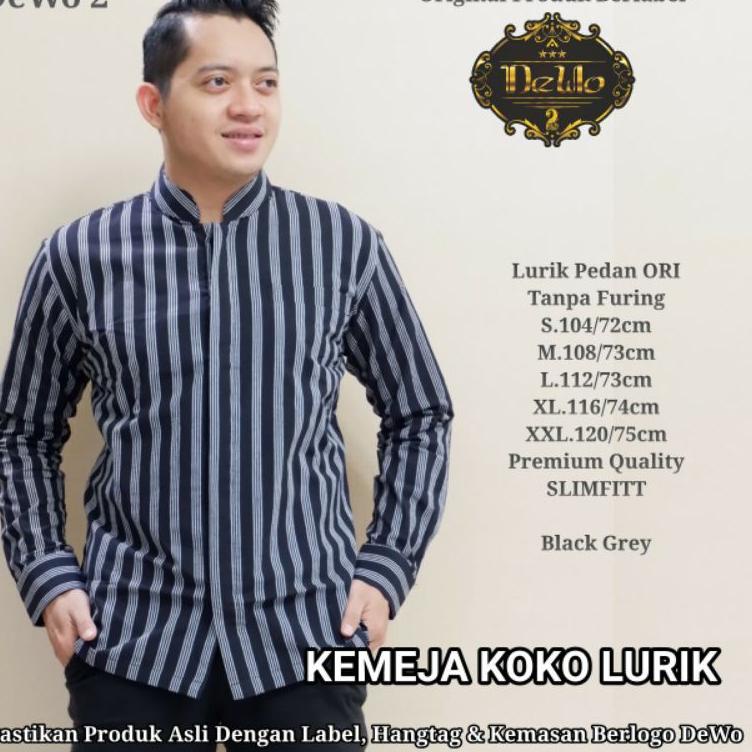 Terbaru.. Kemeja Lurik Lengan Panjang Pria Lurik Pria Black Grey Lengan Panjang KEMEJA KOKO LURIK