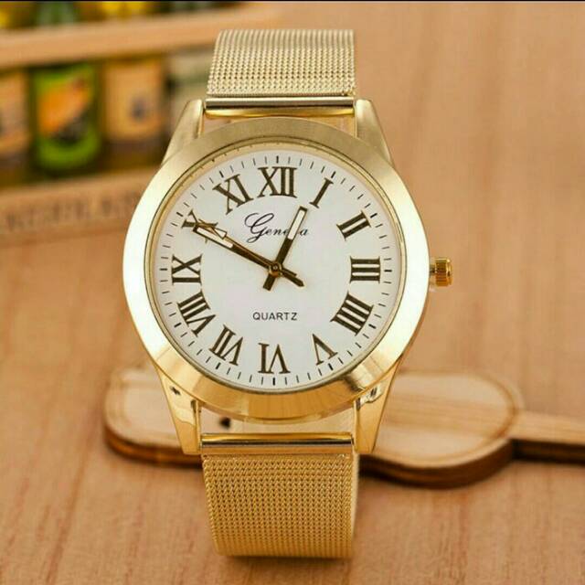 Jam tangan geneva pria analog angka romawi stainless unisex