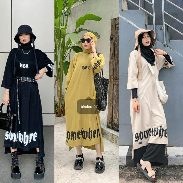 Harga Bersahabat NARUMI DRESS SHIRT OVERSIZE/long dres/dres kaos/dres oversize